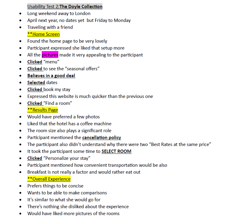 Usability testing notes, session two.